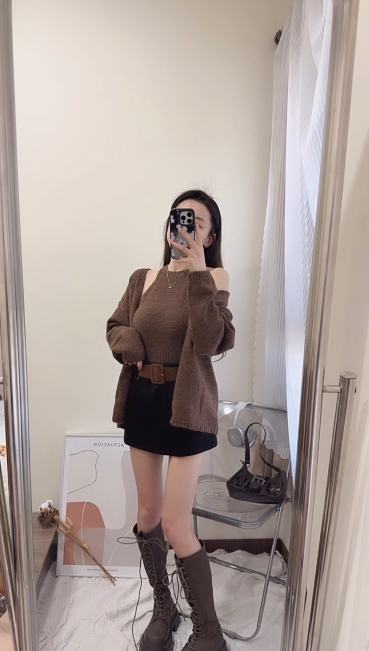 🛒折扣✨後拉鍊毛呢短裙*附麂皮皮帶