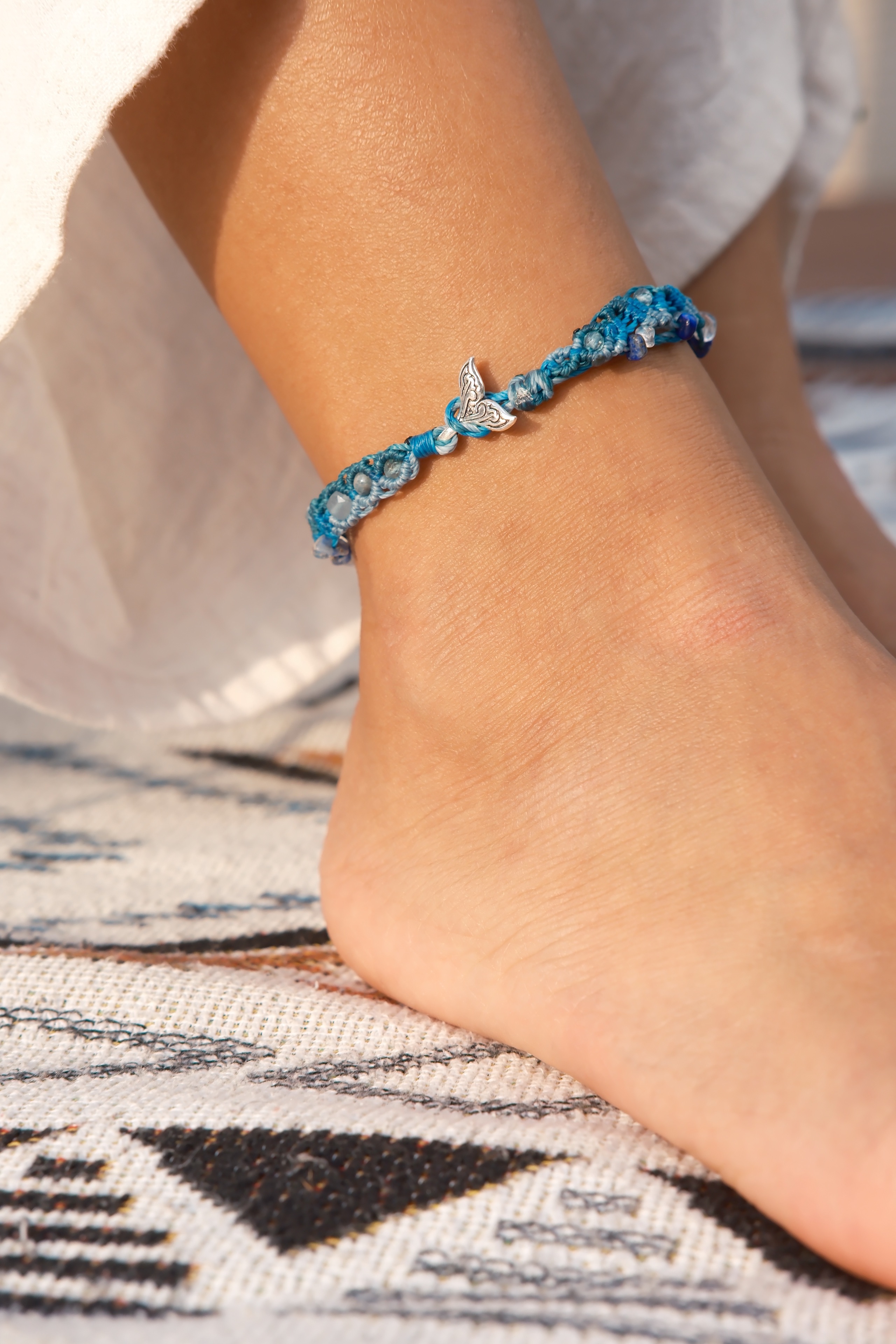 礦石編織腳繩//海藍寶|白水晶|青金石|藍磷灰|藍晶石