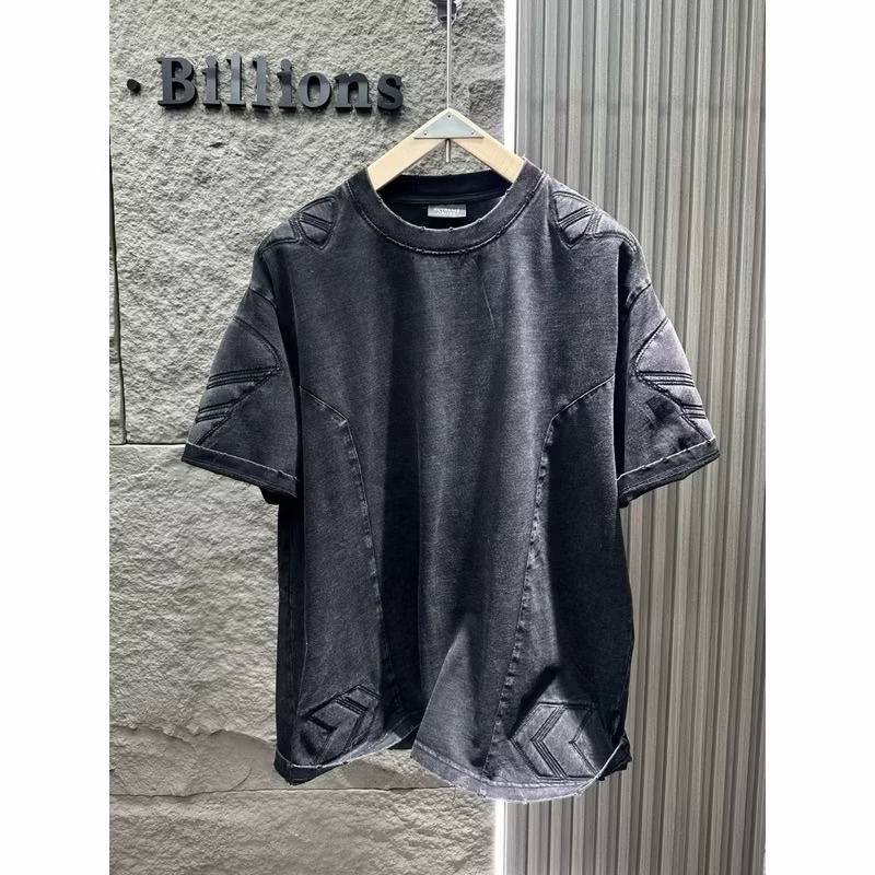 【Eternity】朋克解構機械重磅街頭 立體裁剪水洗做舊短袖 美式寬鬆紋路小眾設計感帥氣T卹