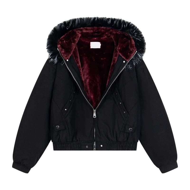 冬季座山雕釘鉚釘加絨 絨毛加厚外套 重帆布水洗棉服情侶毛領情侶衣