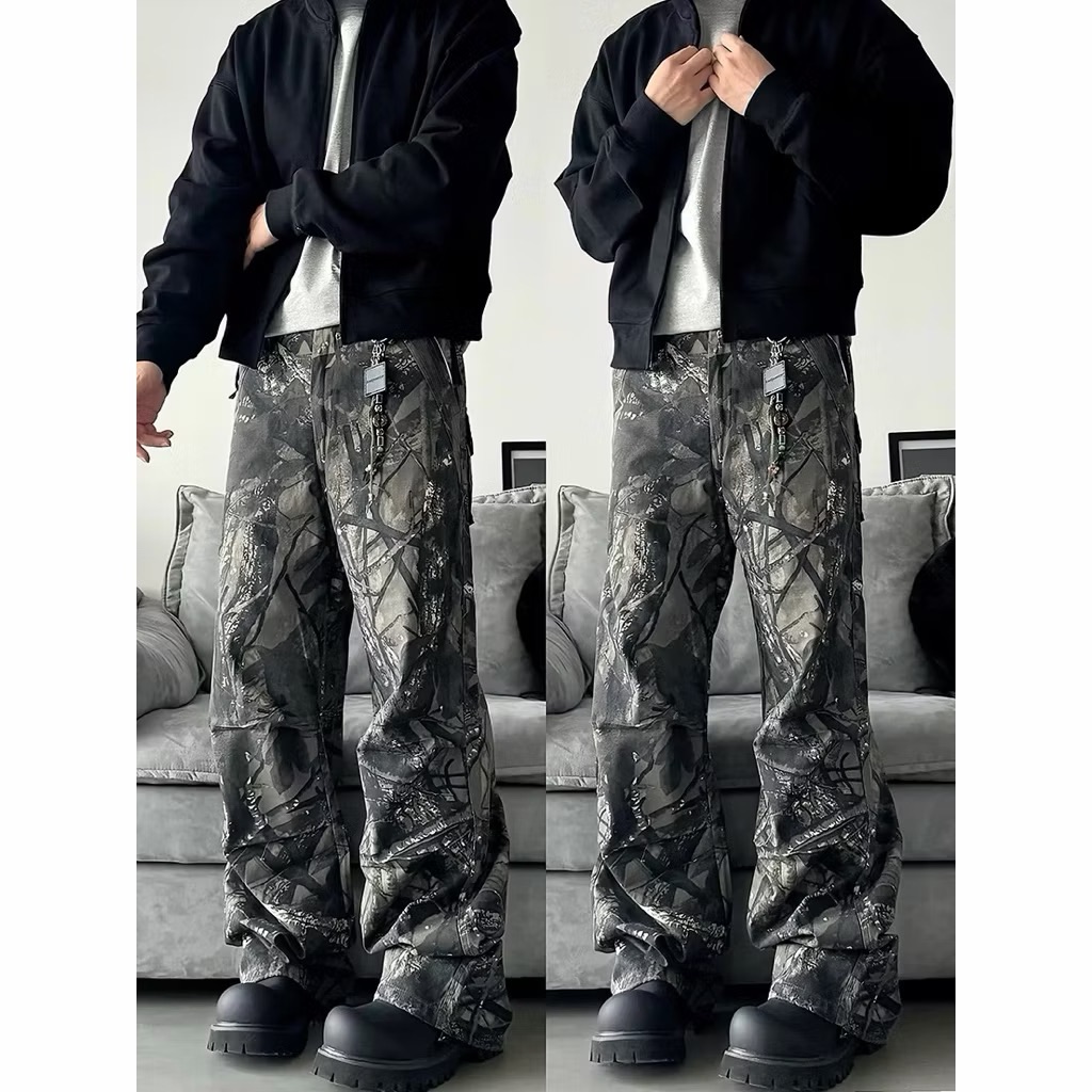 【Eternity】美式噴漆 復古朋克 圖案印花百搭直筒 嘻哈街頭工裝褲 寬褲