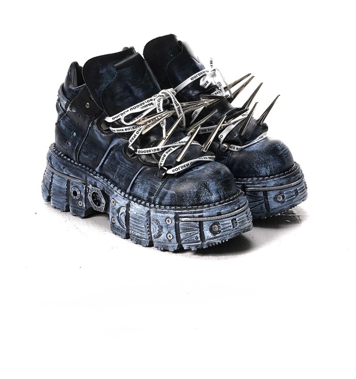 黑暗戰車厚底鞋龐克搖滾增高鞋金屬鉚釘尖刺炸街老爹鞋