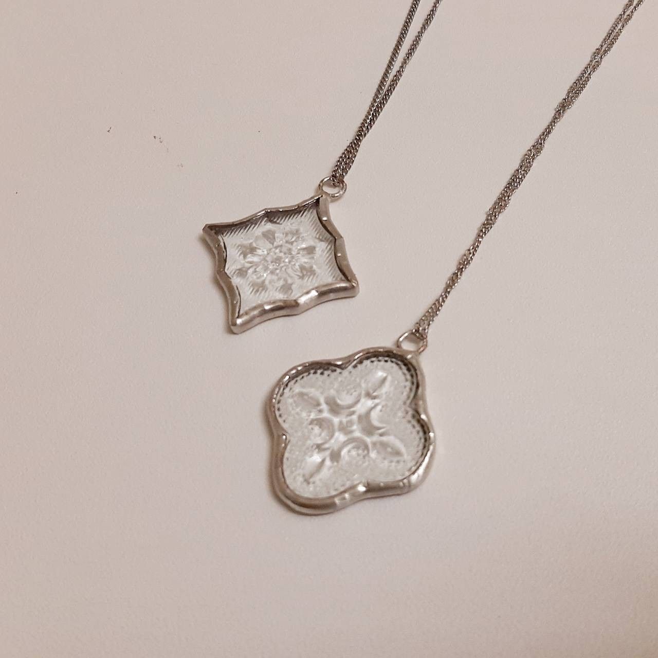 海棠花-手工鑲嵌押花玻璃項鍊