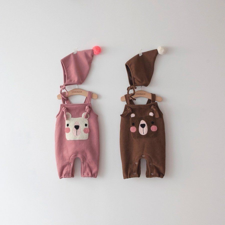 LEMONADE小熊吊帶褲+帽