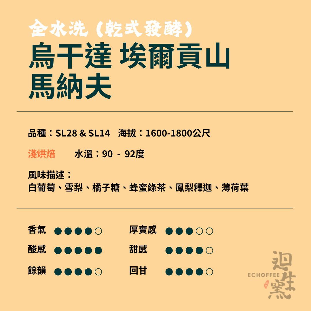 【職人陶烘】烏干達 埃爾貢山 馬納夫瓦 全水洗 （乾式發酵）
