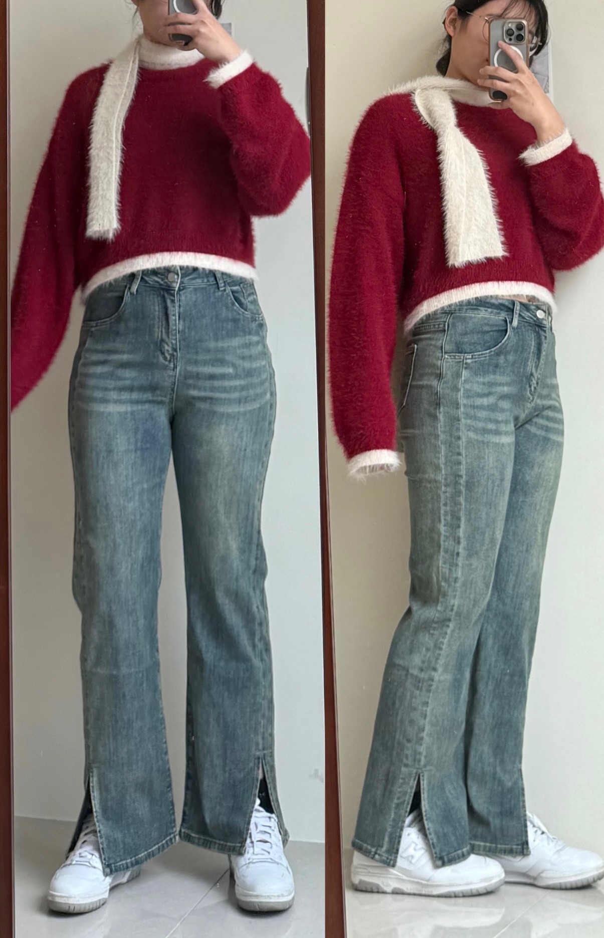 AY家直筒微喇叭開衩牛仔褲