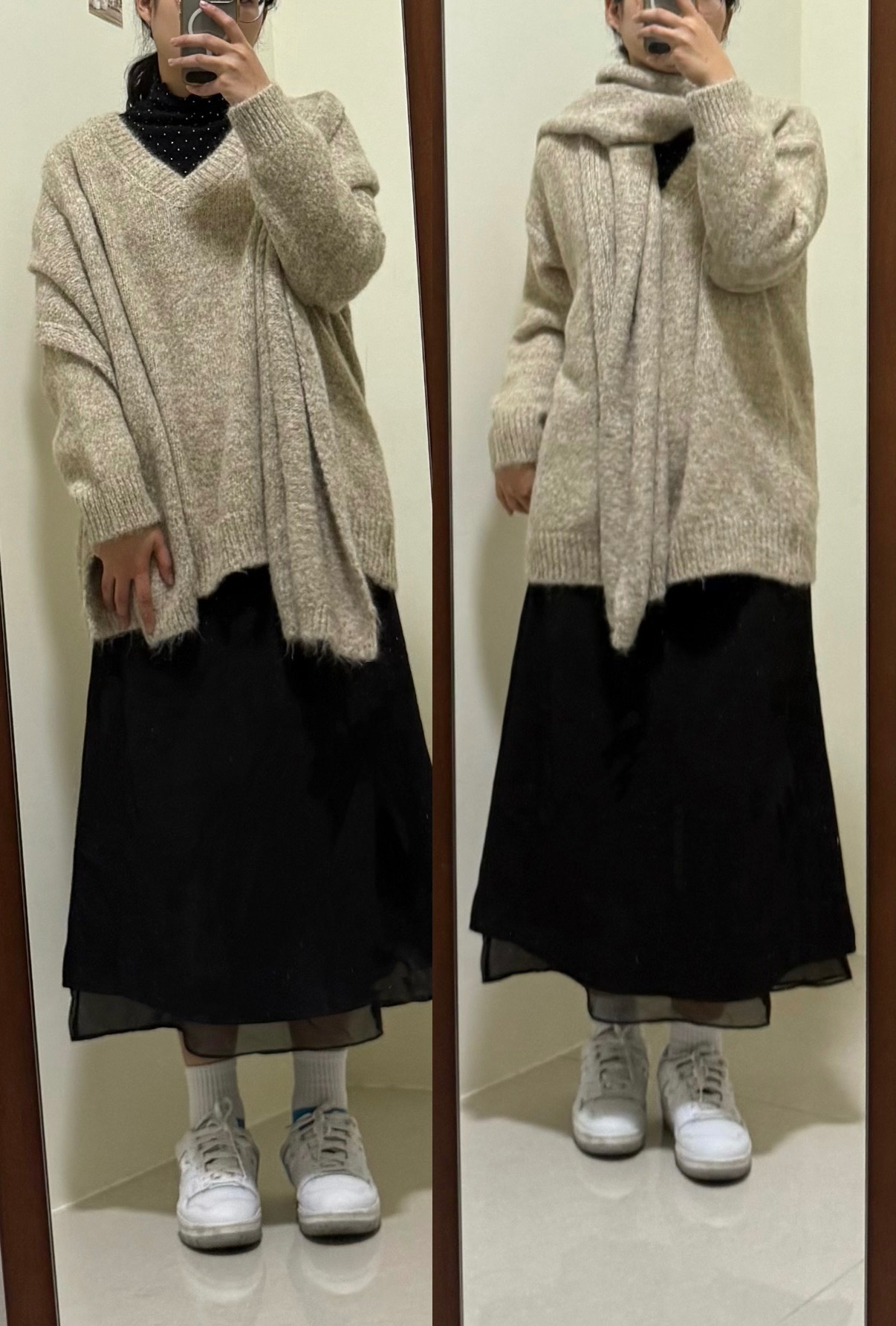 V領針織毛衣（附圍巾）