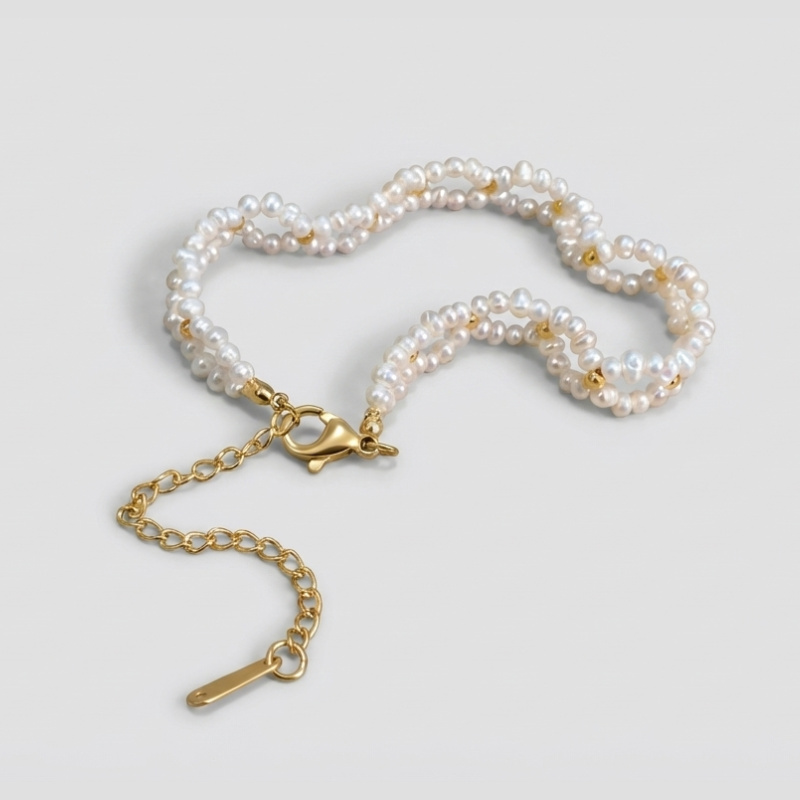 【Apsara】仙女的細語（金）｜天然淡水珍珠編織手鍊 K金包銅 極細珍珠 氣質手環 （現貨/手作設計）