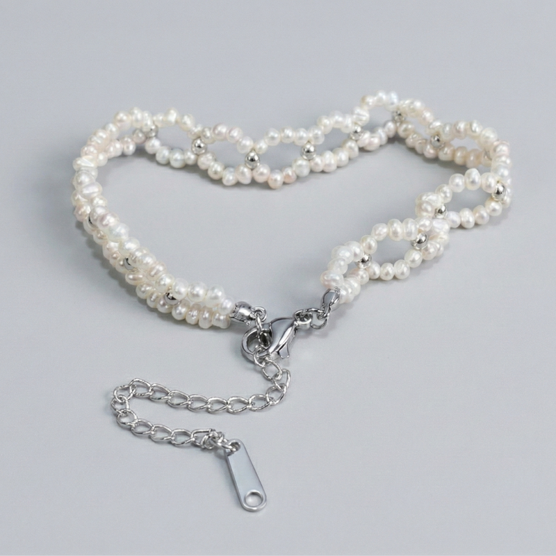 【Apsara】仙女的細語（銀）｜天然淡水珍珠編織手鍊 白K包銅 極細珍珠 氣質手環 （現貨/手作設計）