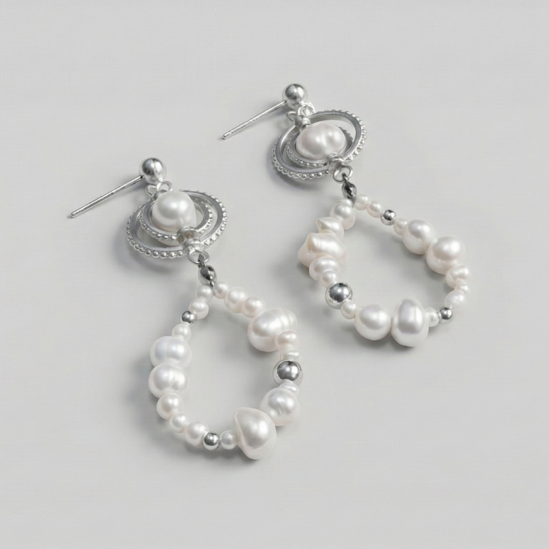 【Apsara】靈魂的脈動｜天然淡水珍珠耳環 白金包銅 串珠垂墜 氣質百搭