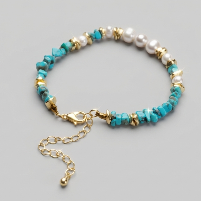 【Apsara】靈魂的守護者｜天然松石原礦 淡水珍珠手鍊 民族風串珠 氣質百搭