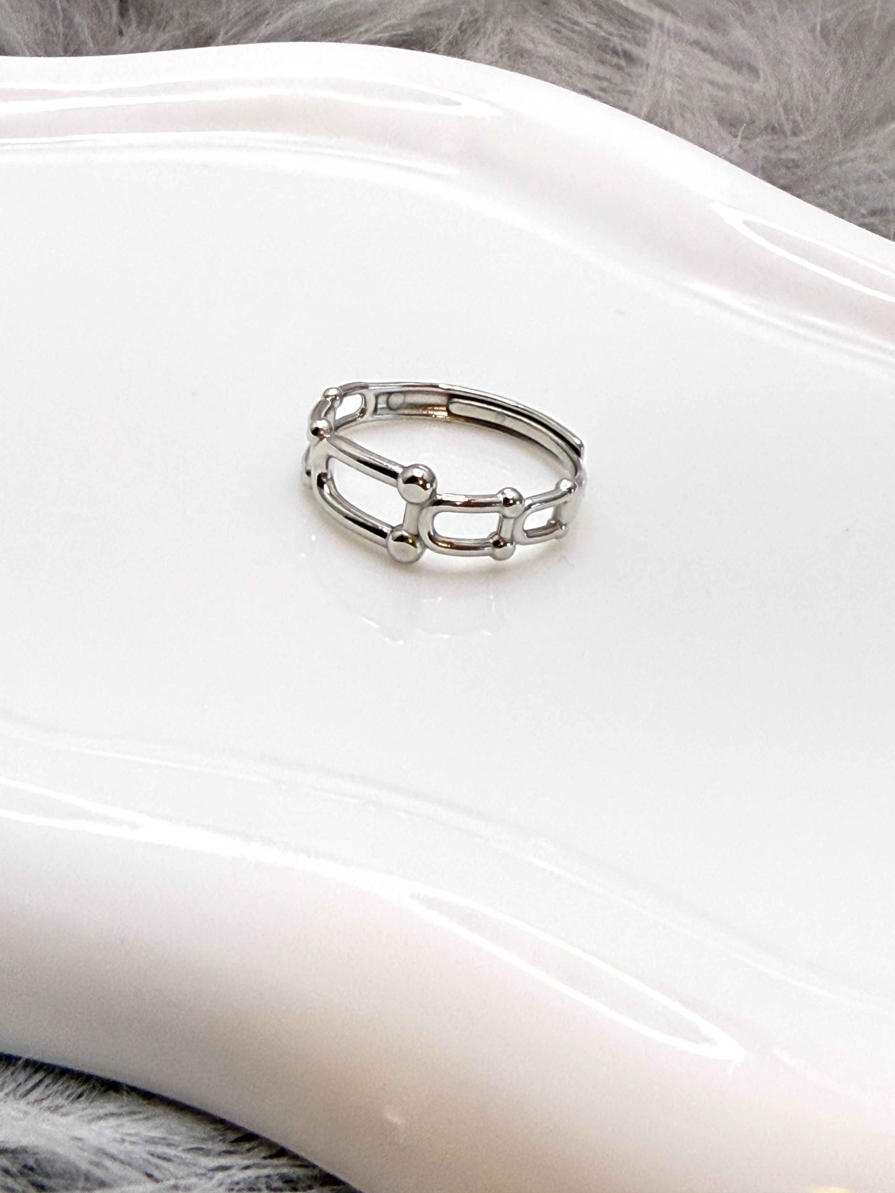 個性工業風・幾何線條圓珠開口戒