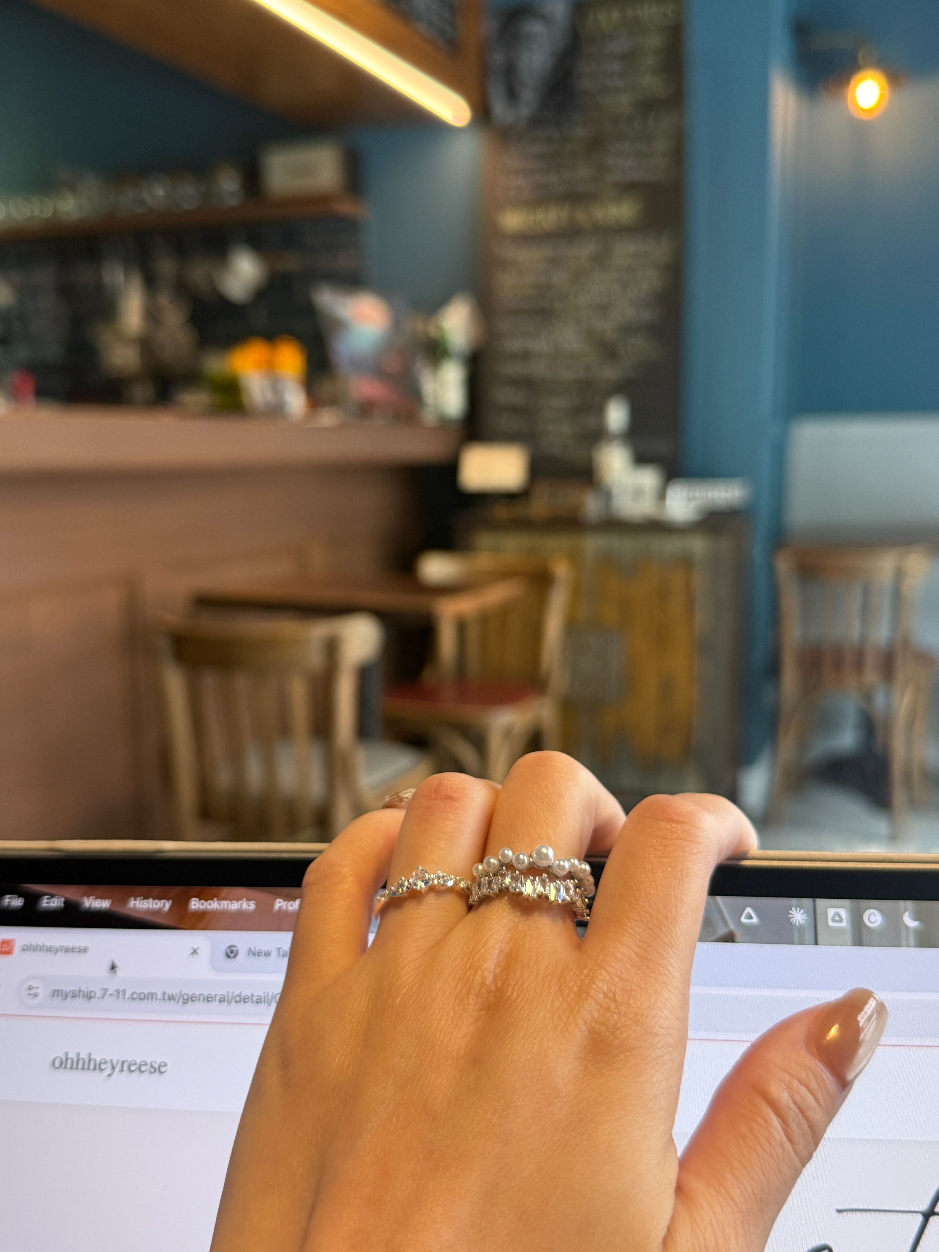 T方鑽珍珠疊帶戒（銀）