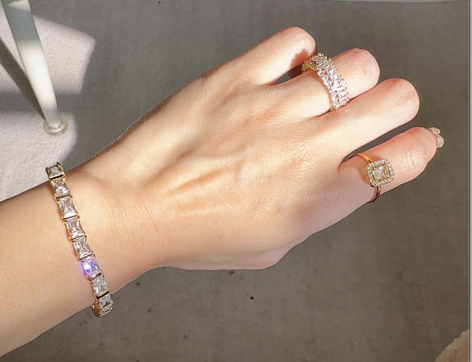 法式復古・方晶皓鑽幾何開口戒