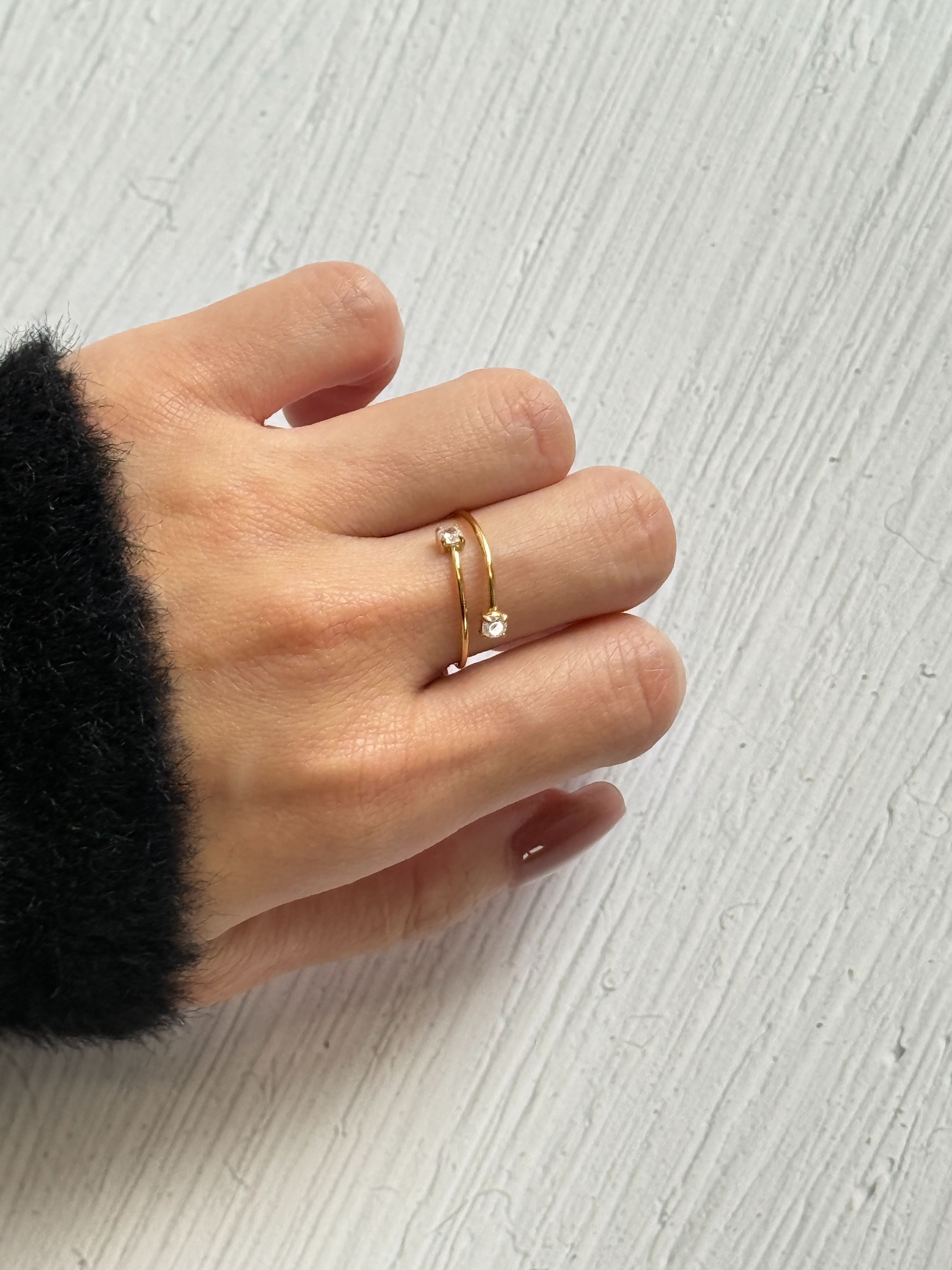 【現貨】迷你雙鋯・纖細開口戒
