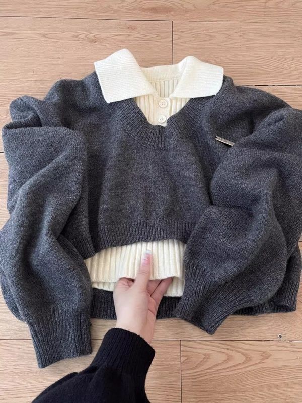 短款POLO領針織毛衣兩件套୨୧ ̊。