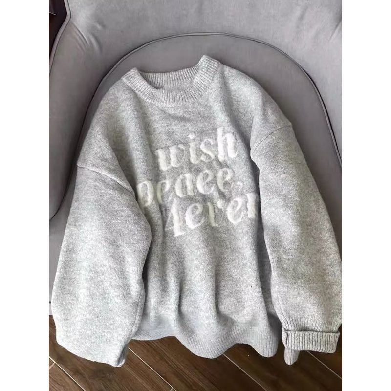 秋冬必入-韓系灰色字母針織毛衣୨୧ ̊。