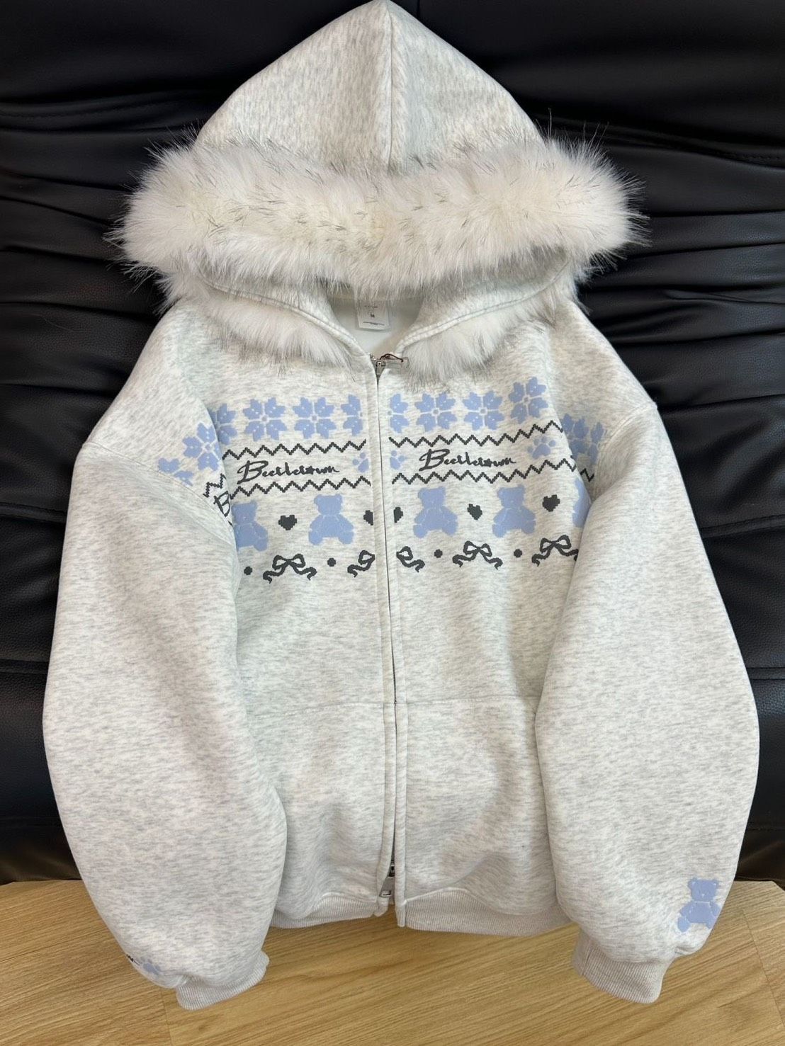 甜美灰色小熊毛領保暖外套୨୧ ̊。