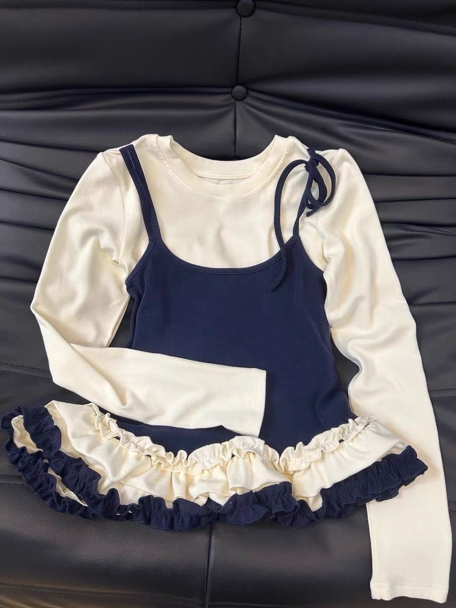 韓系小裙襬假兩件長袖୨୧ ̊。