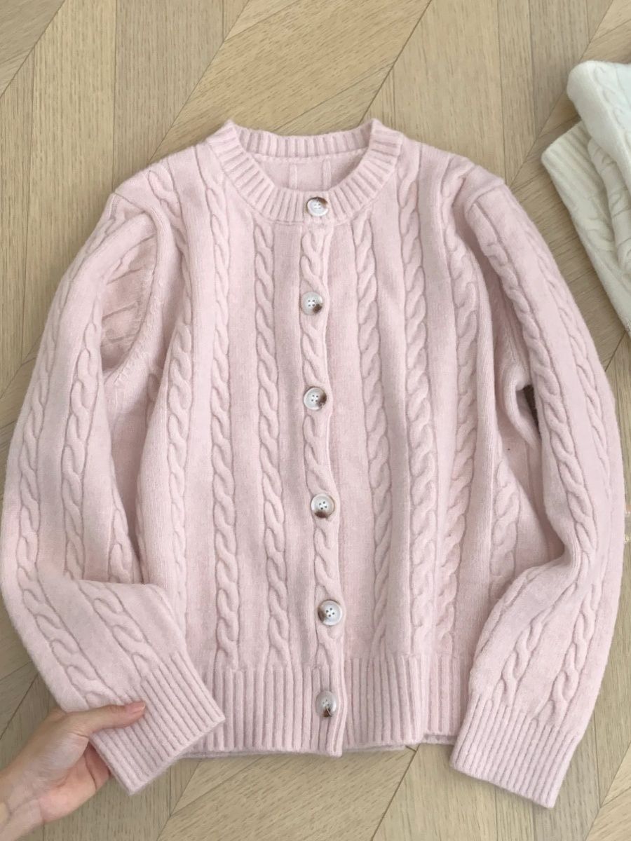 韓系甜美粉色針織毛衣開衫୨୧ ̊。