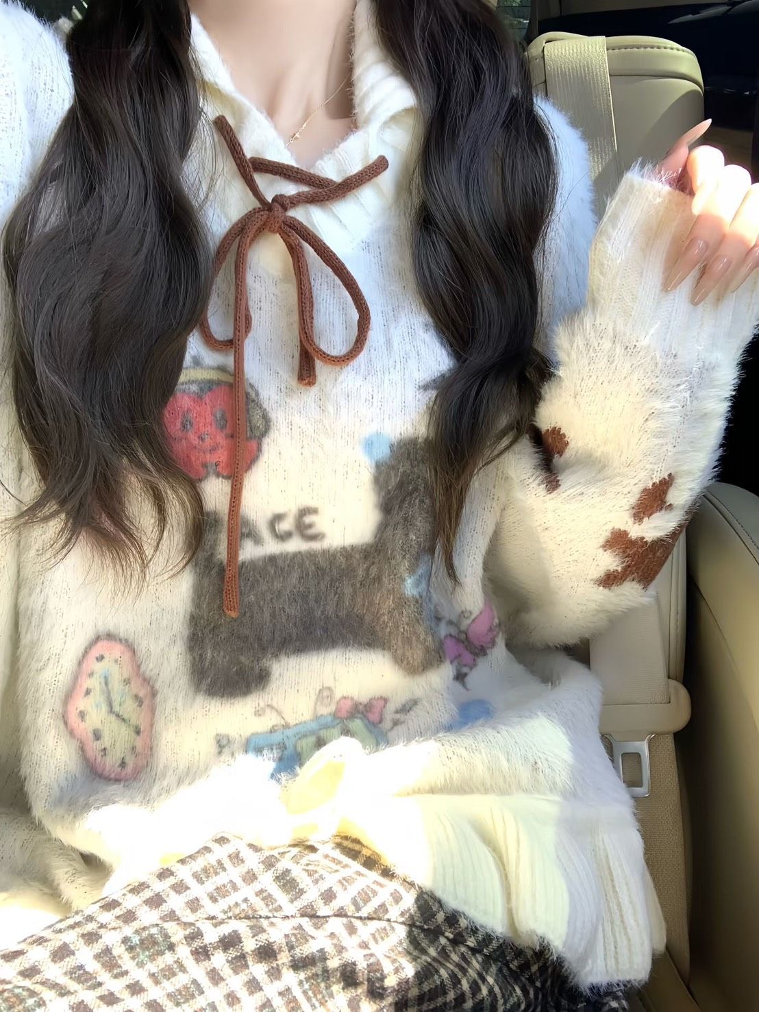 美式卡通POLO領小狗狗毛絨絨毛衣୨୧ ̊。