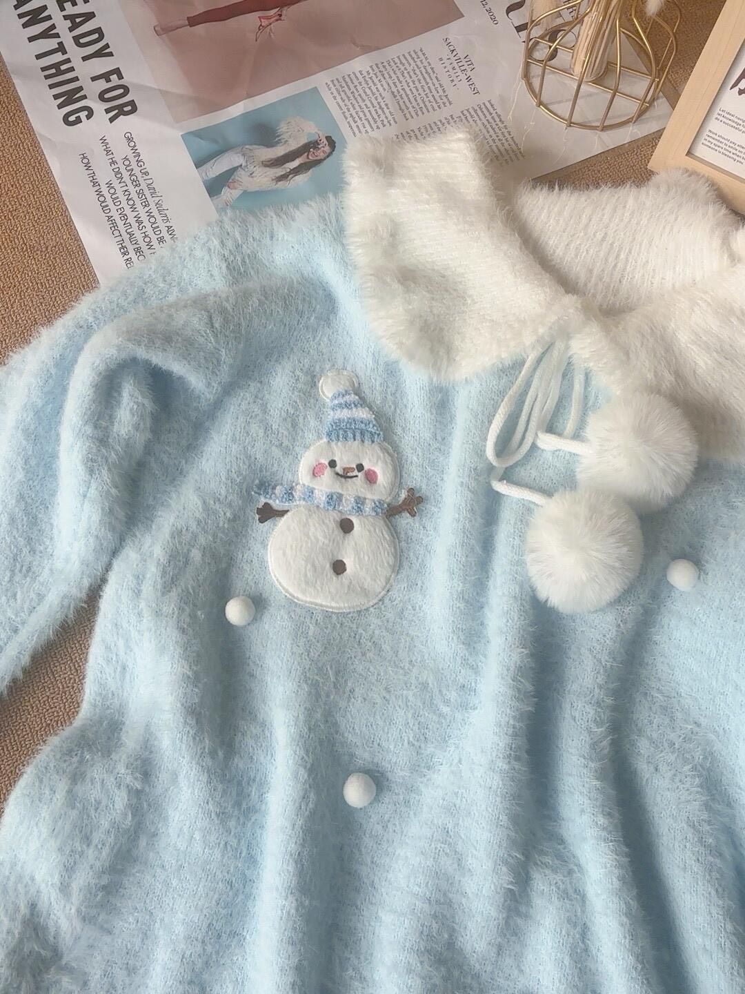 奶呼呼藍色雪人毛絨絨毛衣୨୧ ̊。