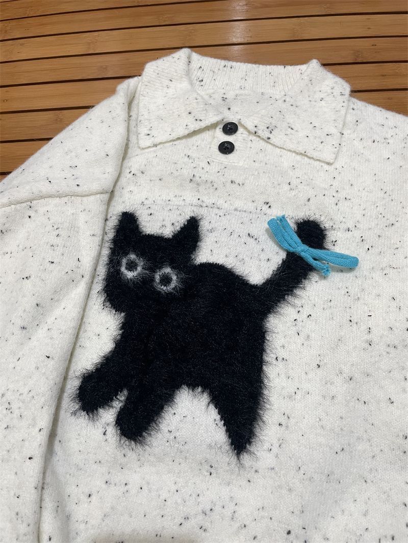 黑色蝴蝶結貓貓POLO領毛衣୨୧ ̊。