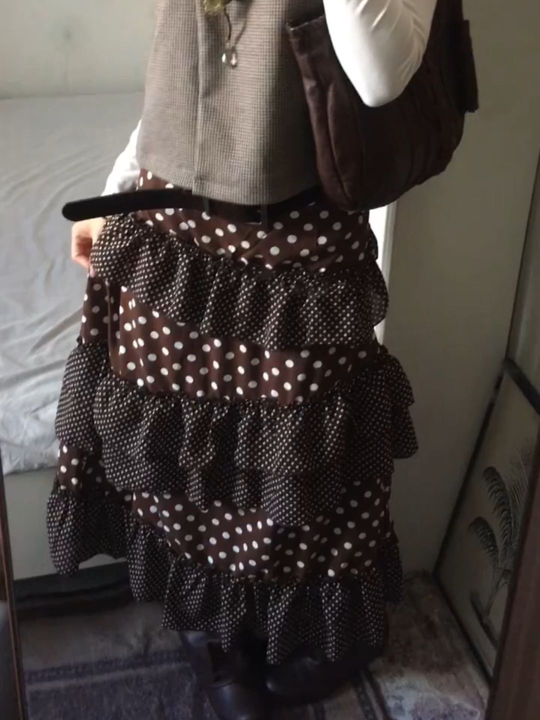 韓系重工咖啡波點蛋糕裙୨୧ ̊。