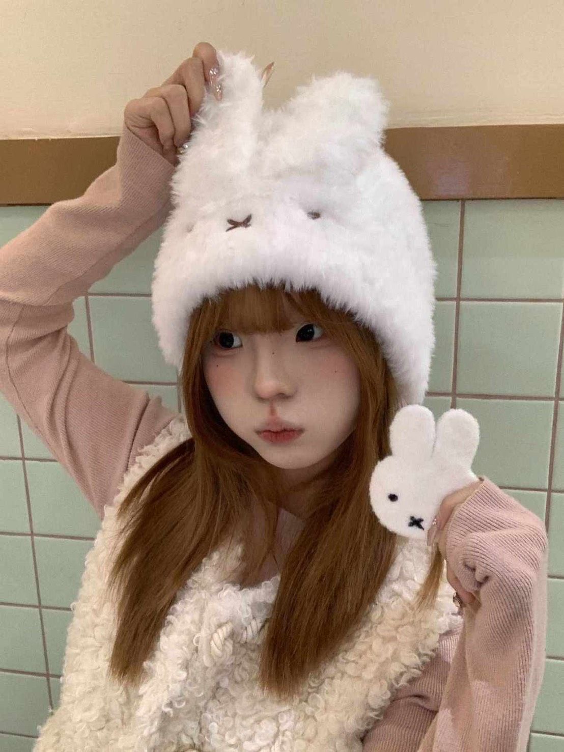毛茸茸比菲兔兔耳朵毛帽୨୧ ̊