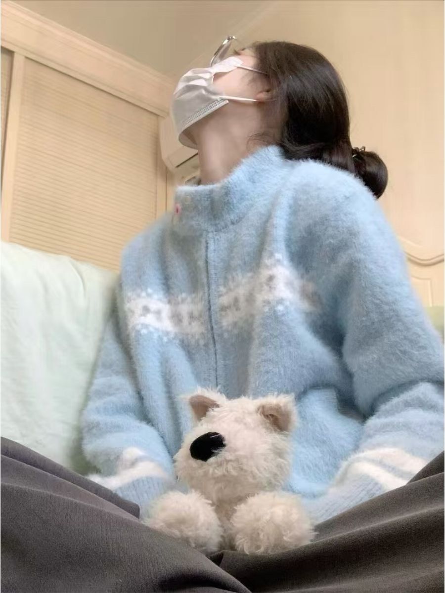 寶寶藍費爾島毛茸茸針織外套୨୧ ̊