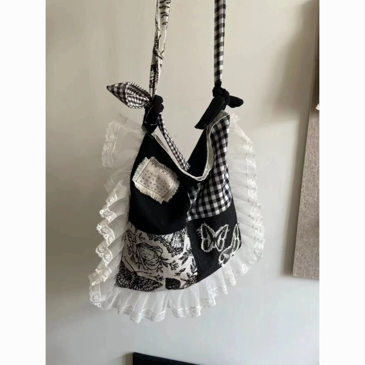 復古甜美花邊蝴蝶結帆布包包୨୧ ̊