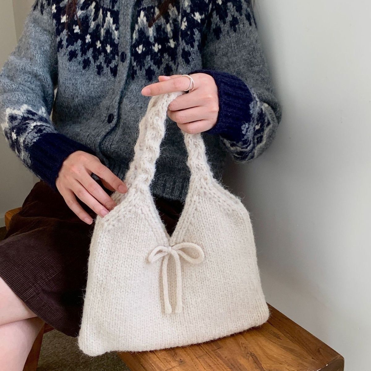 復古甜美蝴蝶結針織小包包୨୧ ̊