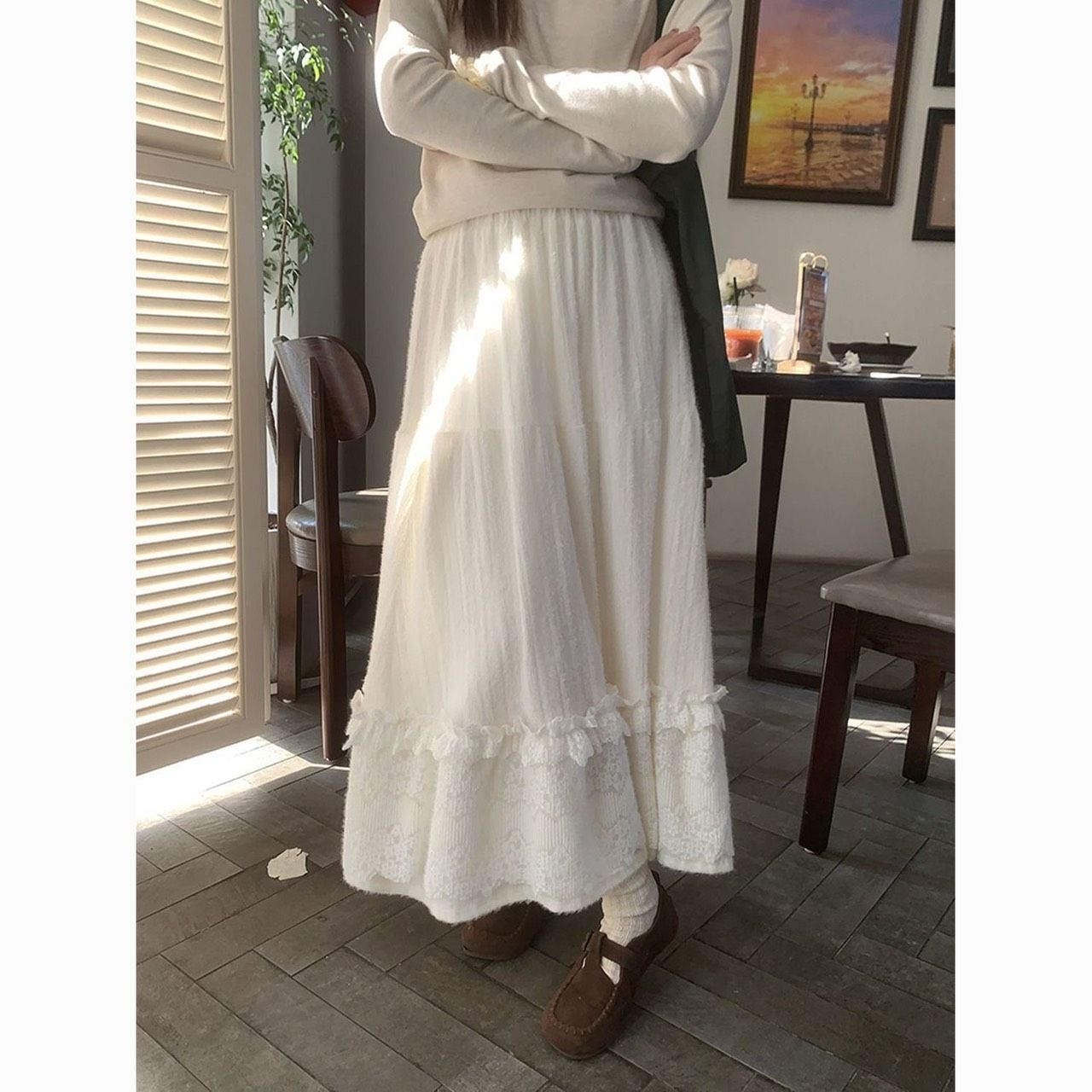 法式蕾絲拼接毛絨蛋糕裙୨୧ ̊