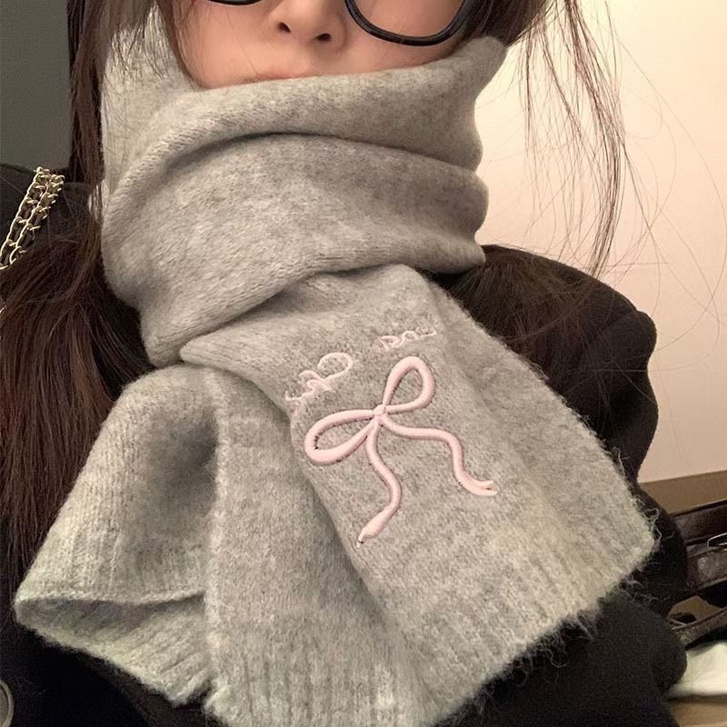 韓系粉色蝴蝶結針織圍巾୨୧ ̊