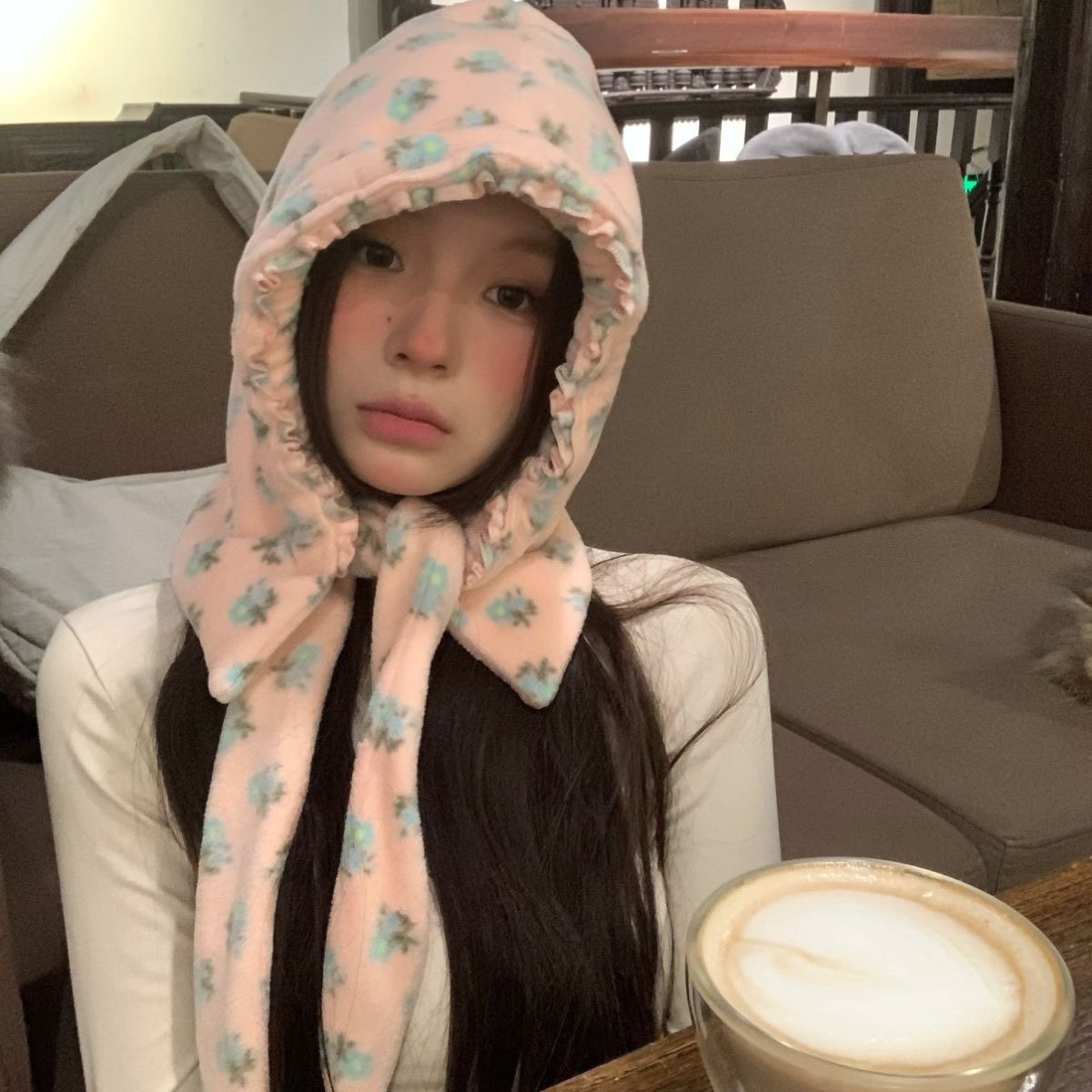 韓系萌萌碎花保暖毛帽୨୧ ̊。