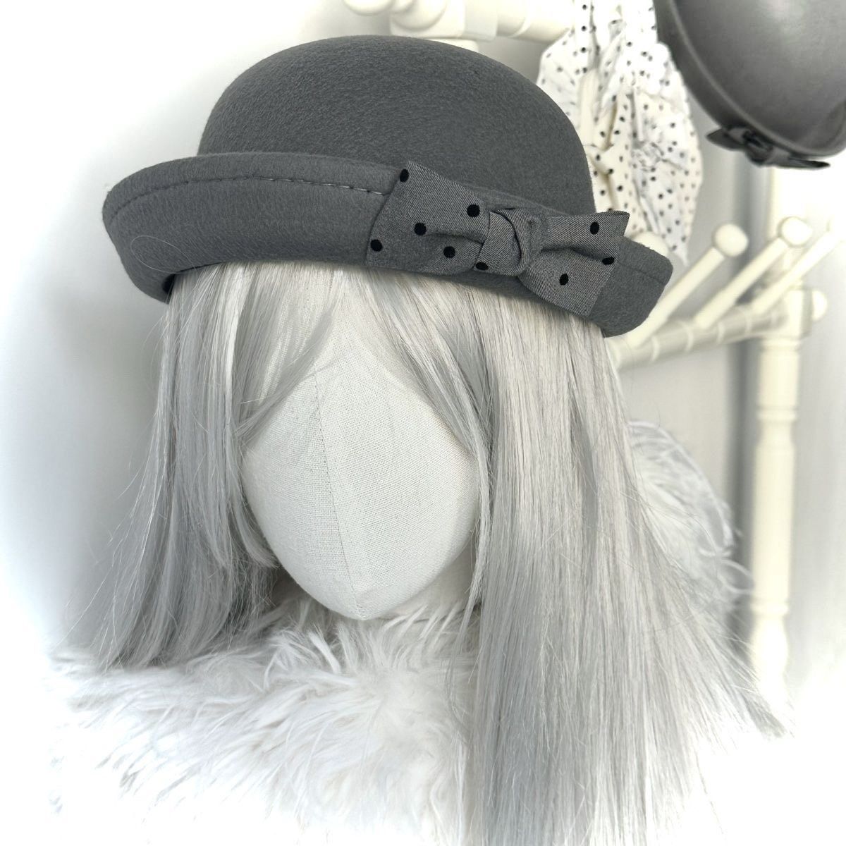 韓系灰色波點蝴蝶結帽帽୨୧ ̊。兩款