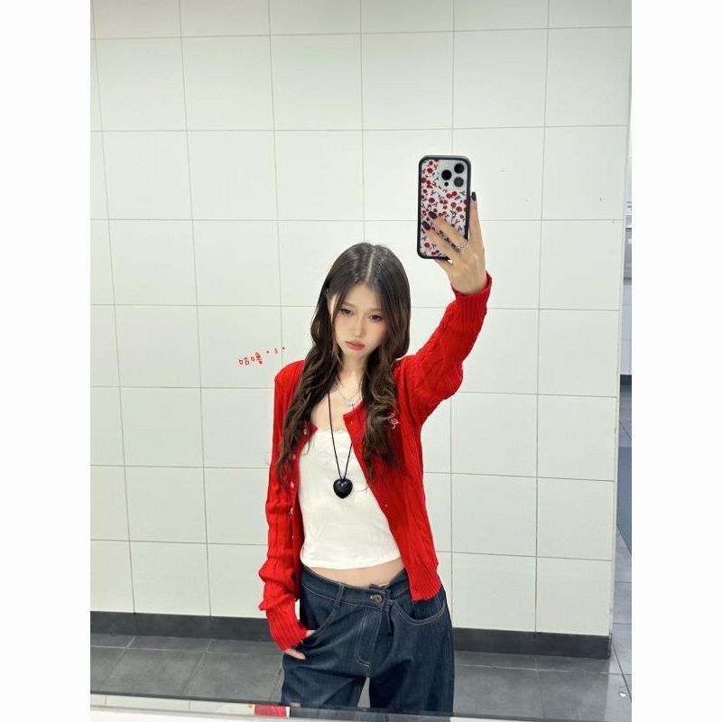 過年紅麻花針織開衫୨୧ ̊。