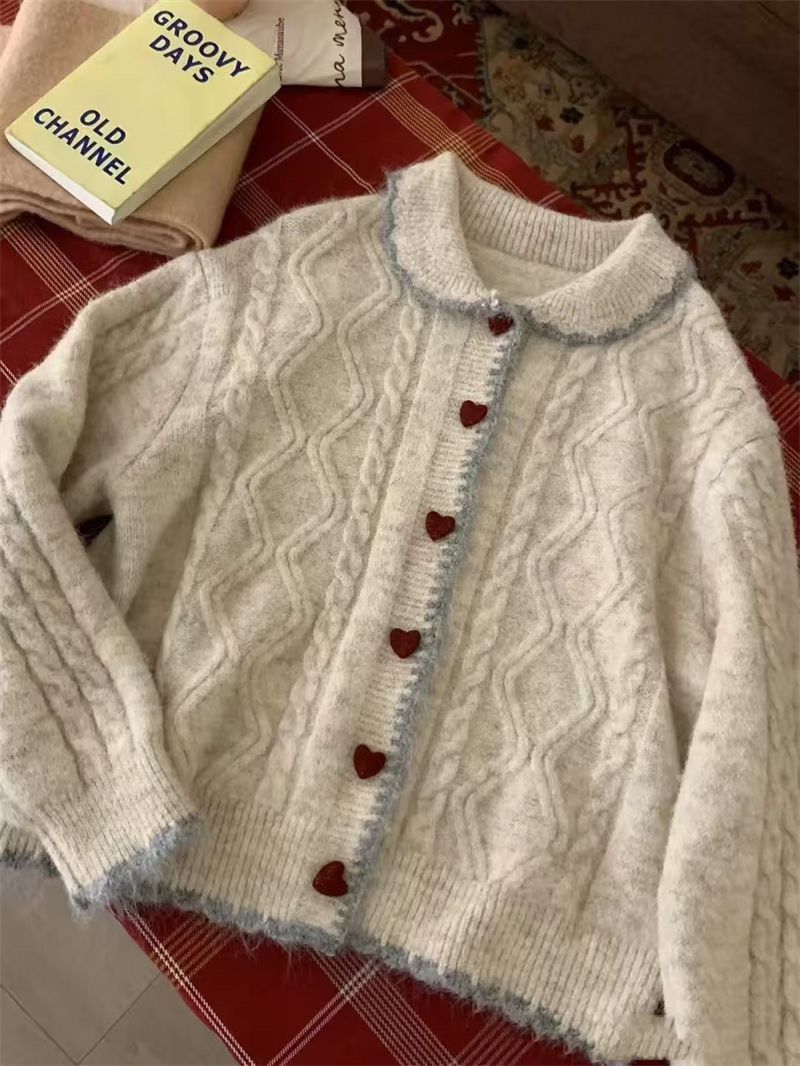 韓系愛心鈕扣針織毛衣୨୧ ̊。兩色