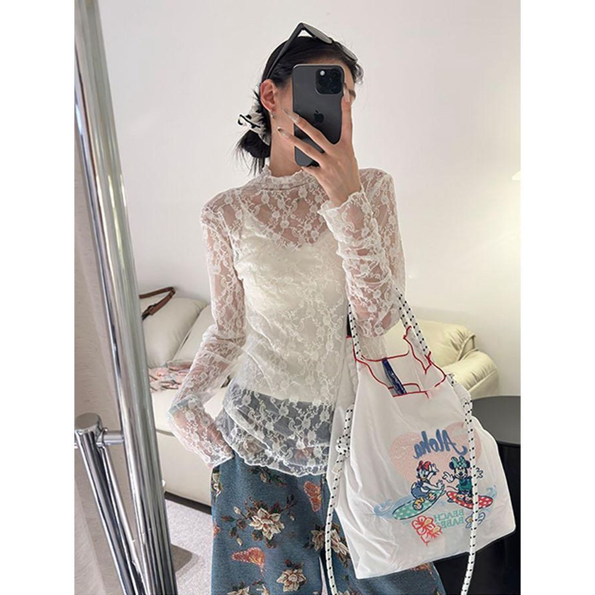 韓系碎花蕾絲打底長袖୨୧ ̊。