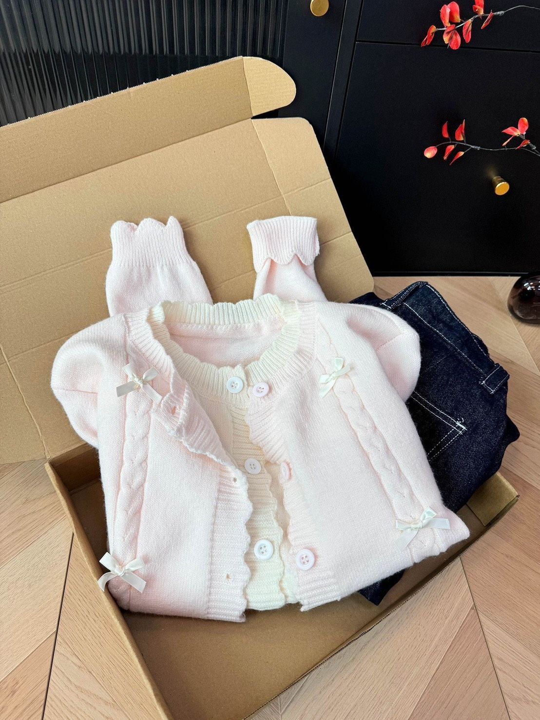 韓系奶呼呼蝴蝶結針織開衫୨୧ ̊。