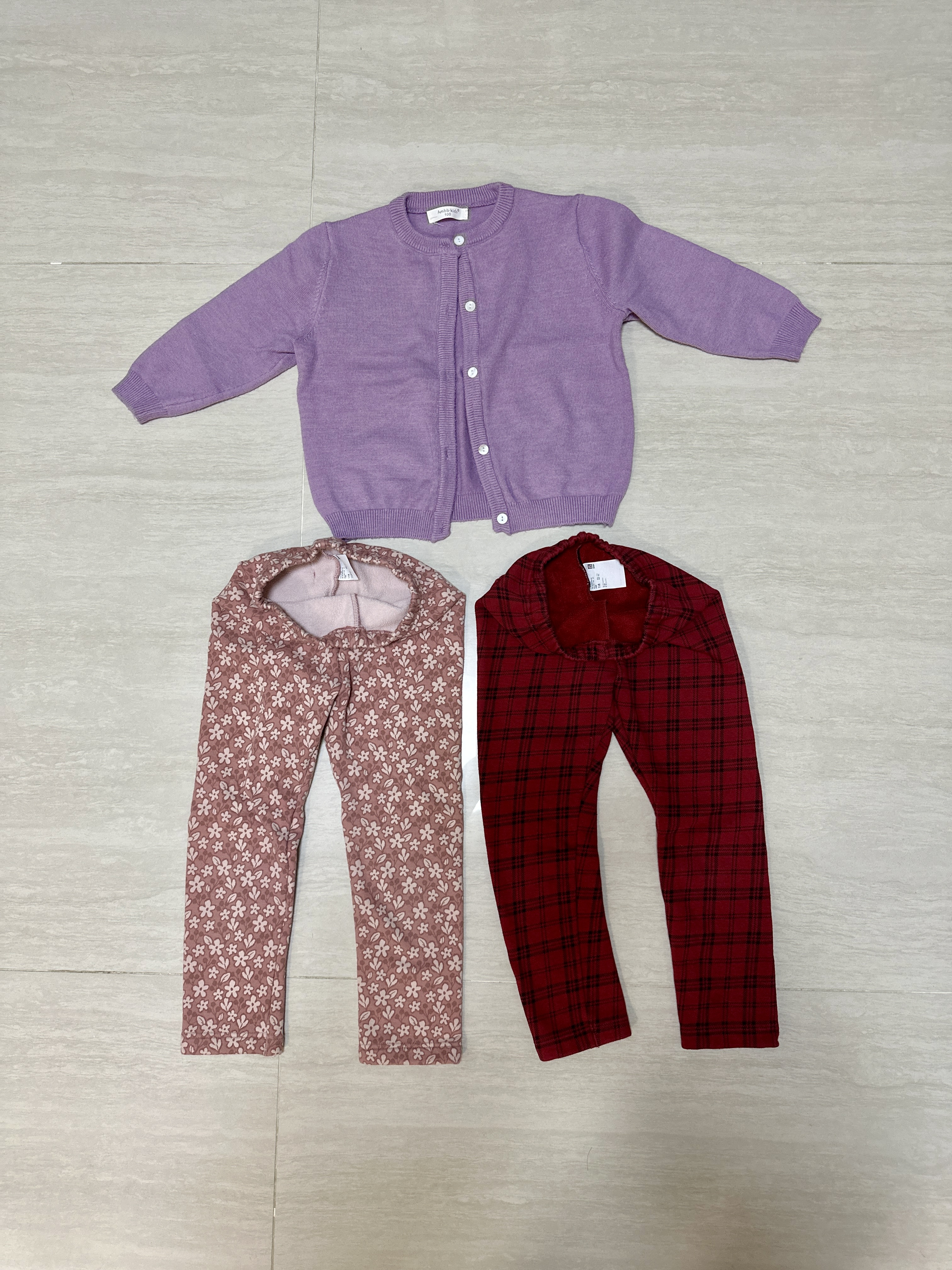 Uniqlo刷毛褲110cm*2+薰衣草紫針織衫