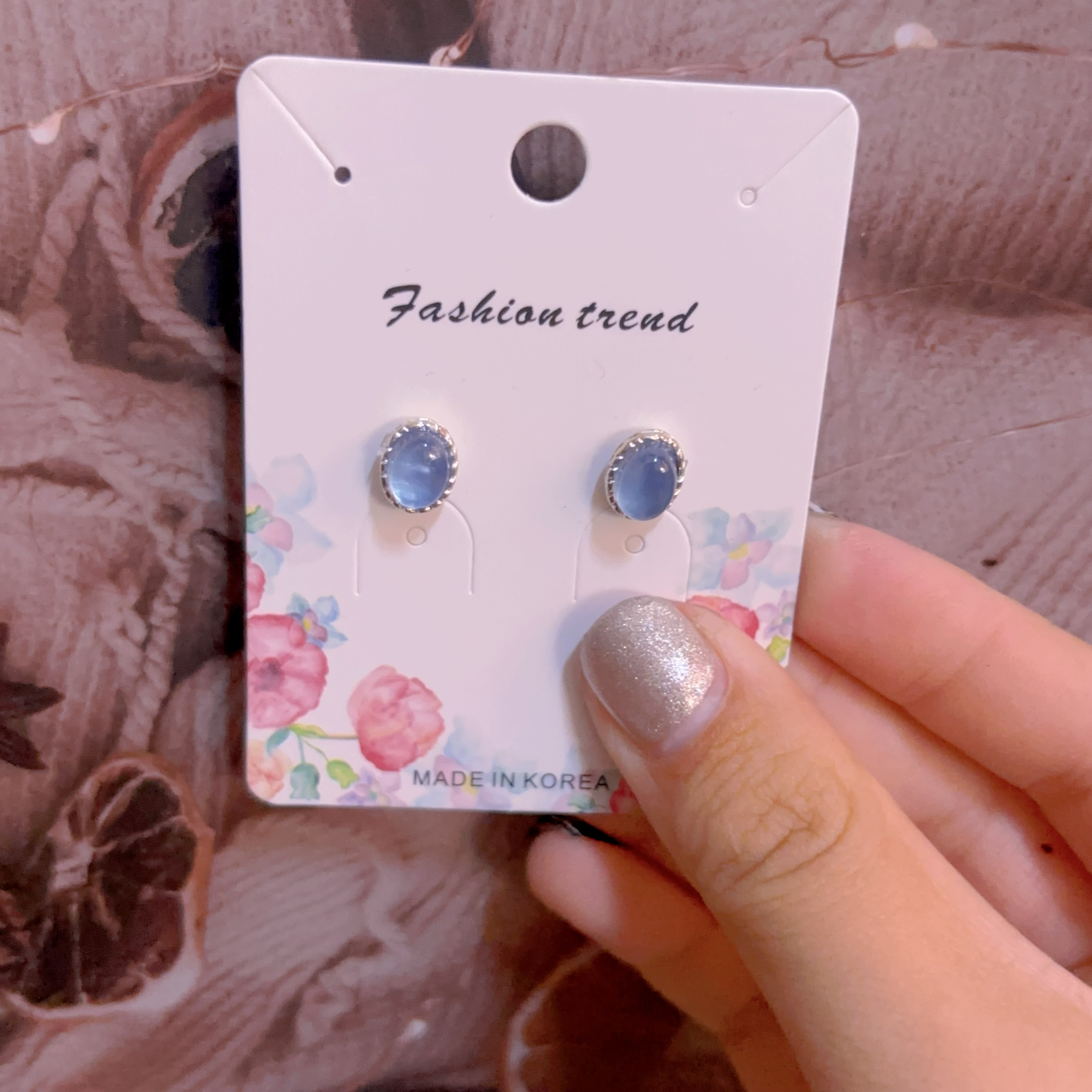 海藍寶貼耳耳環