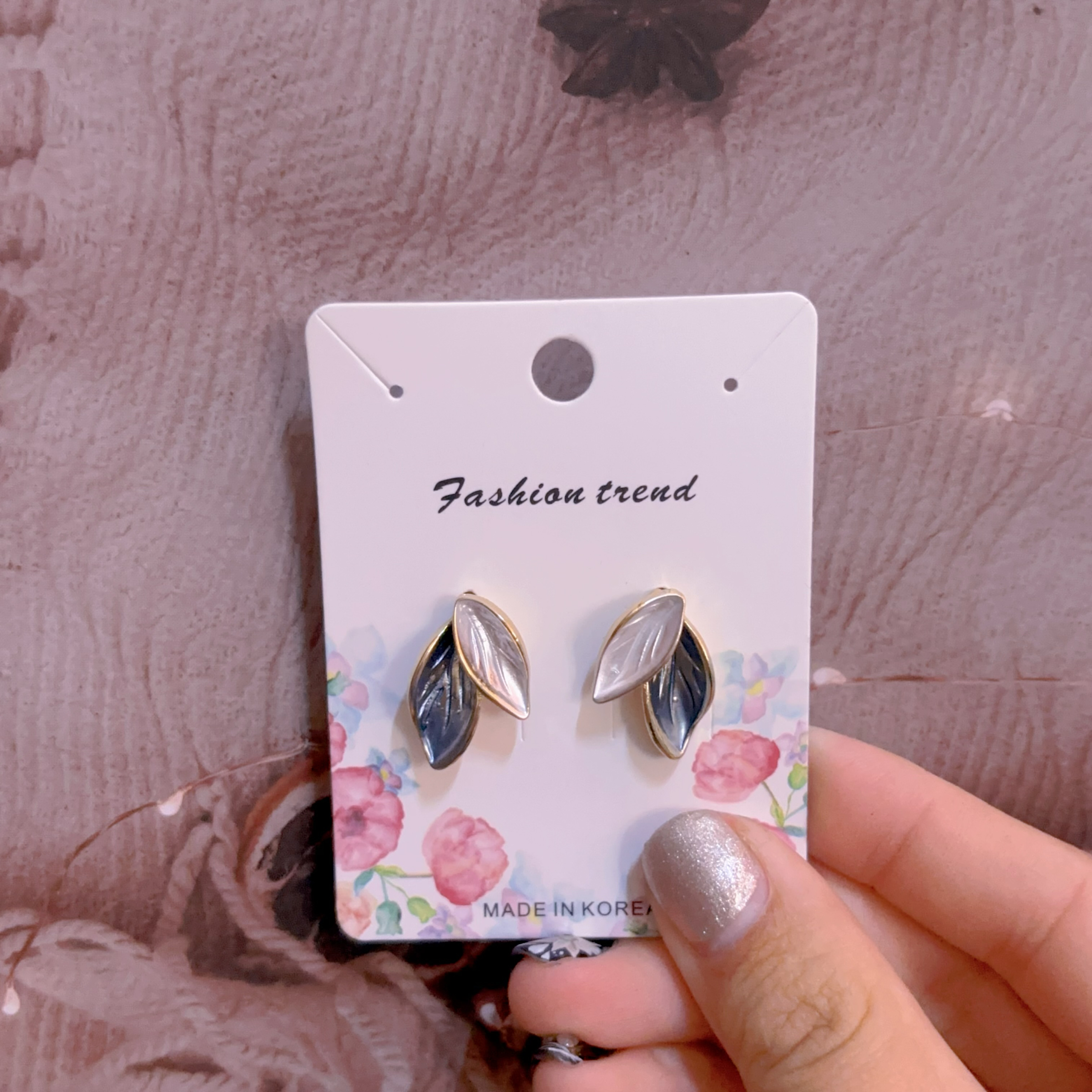 藍色樹葉貼耳耳環