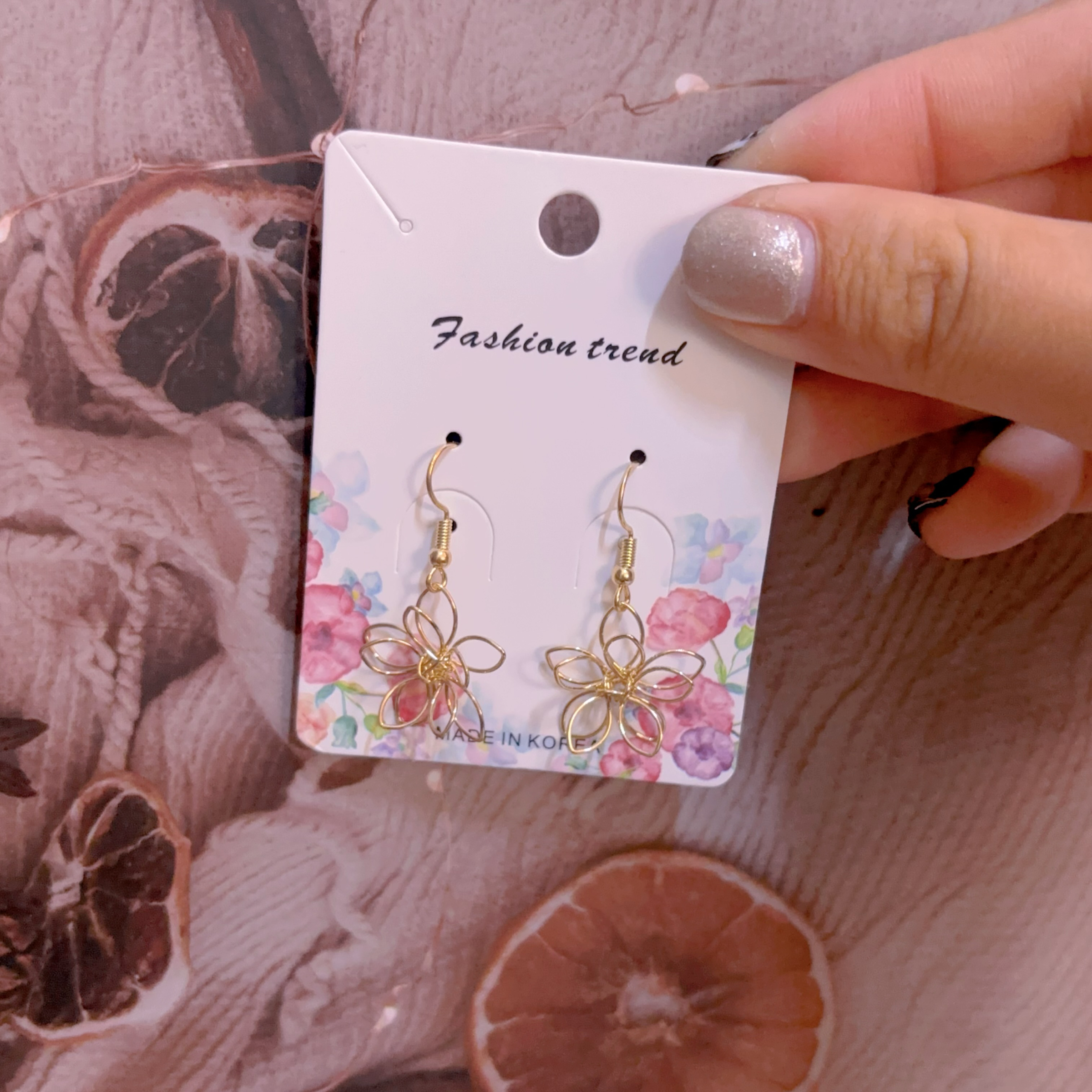 手做鏤空雙層花耳環