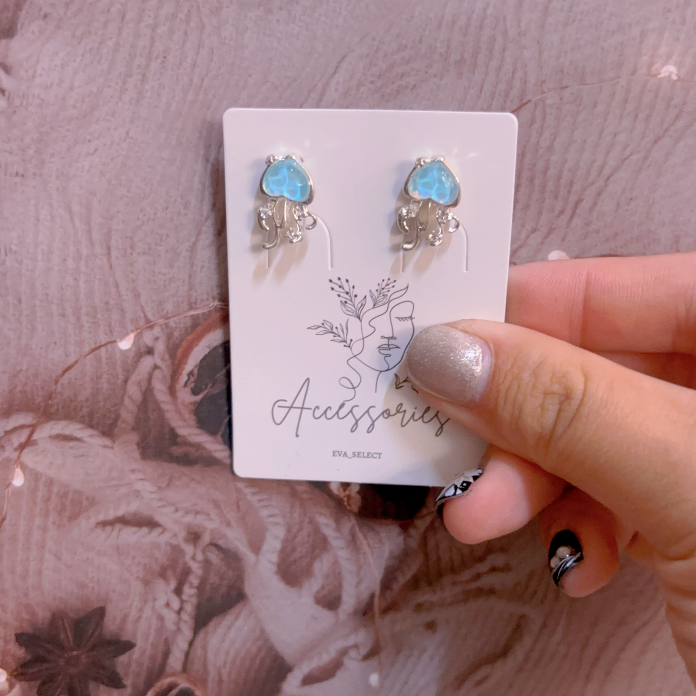 海藍水母貼耳耳環