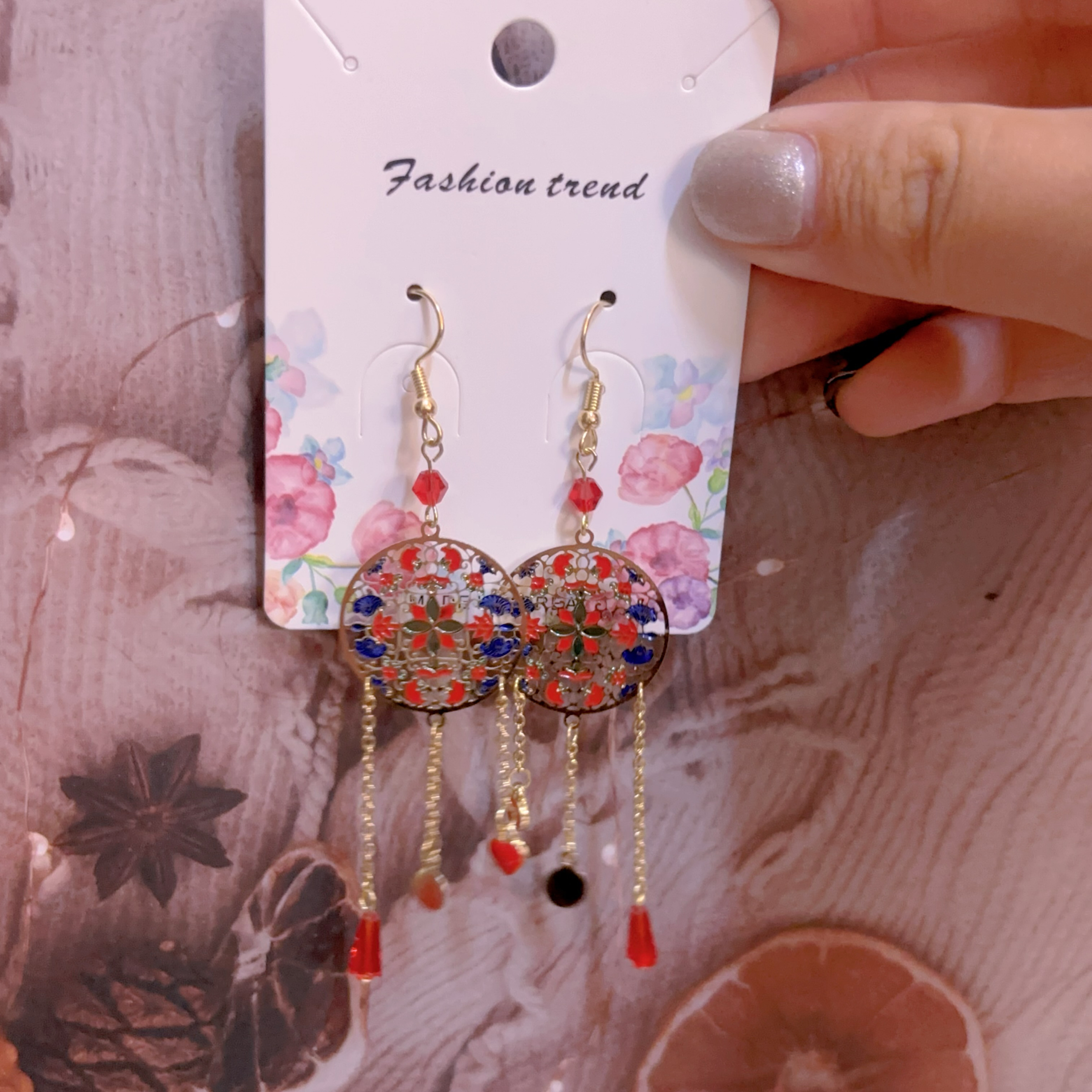 復古花磚耳環
