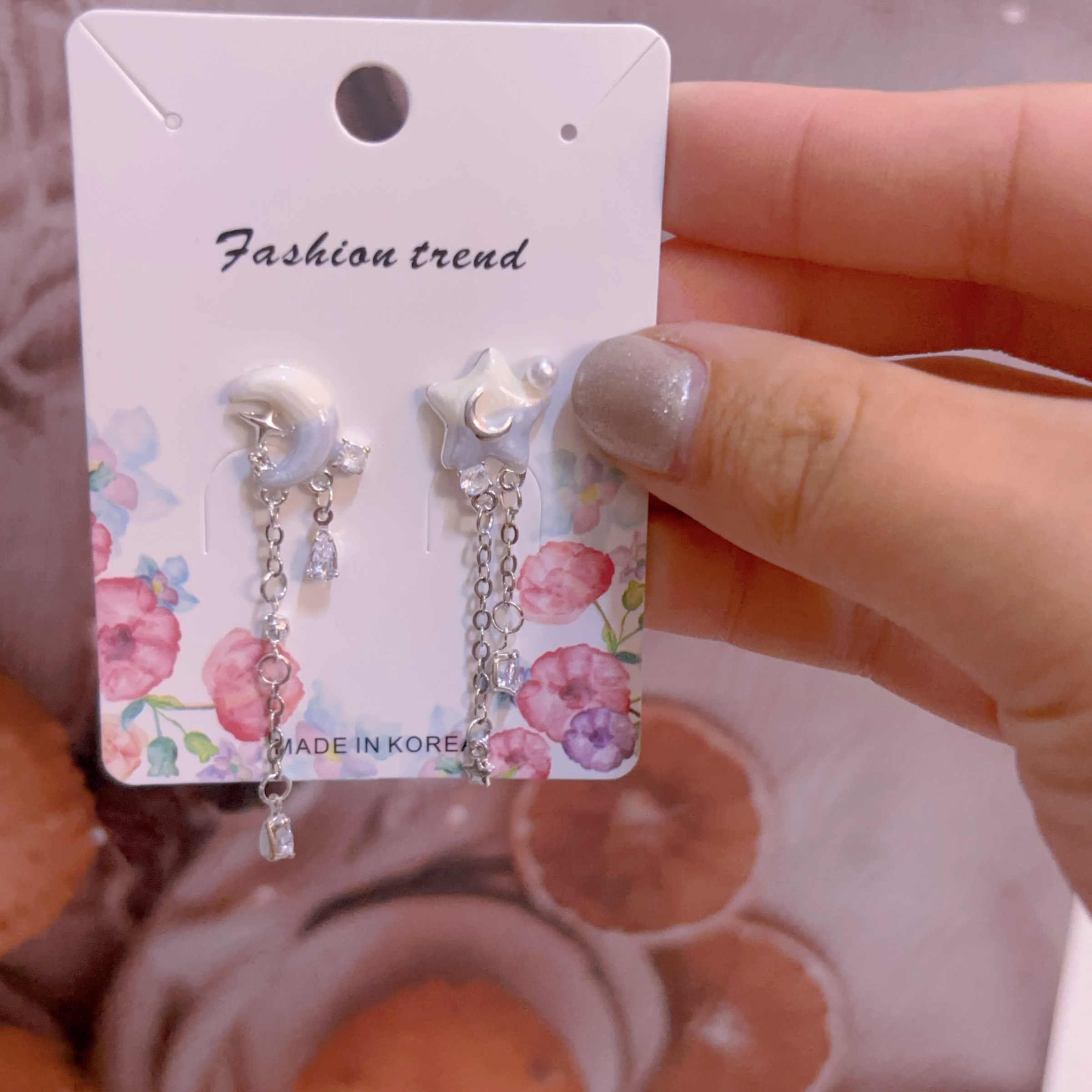 雙色漸層星月耳環