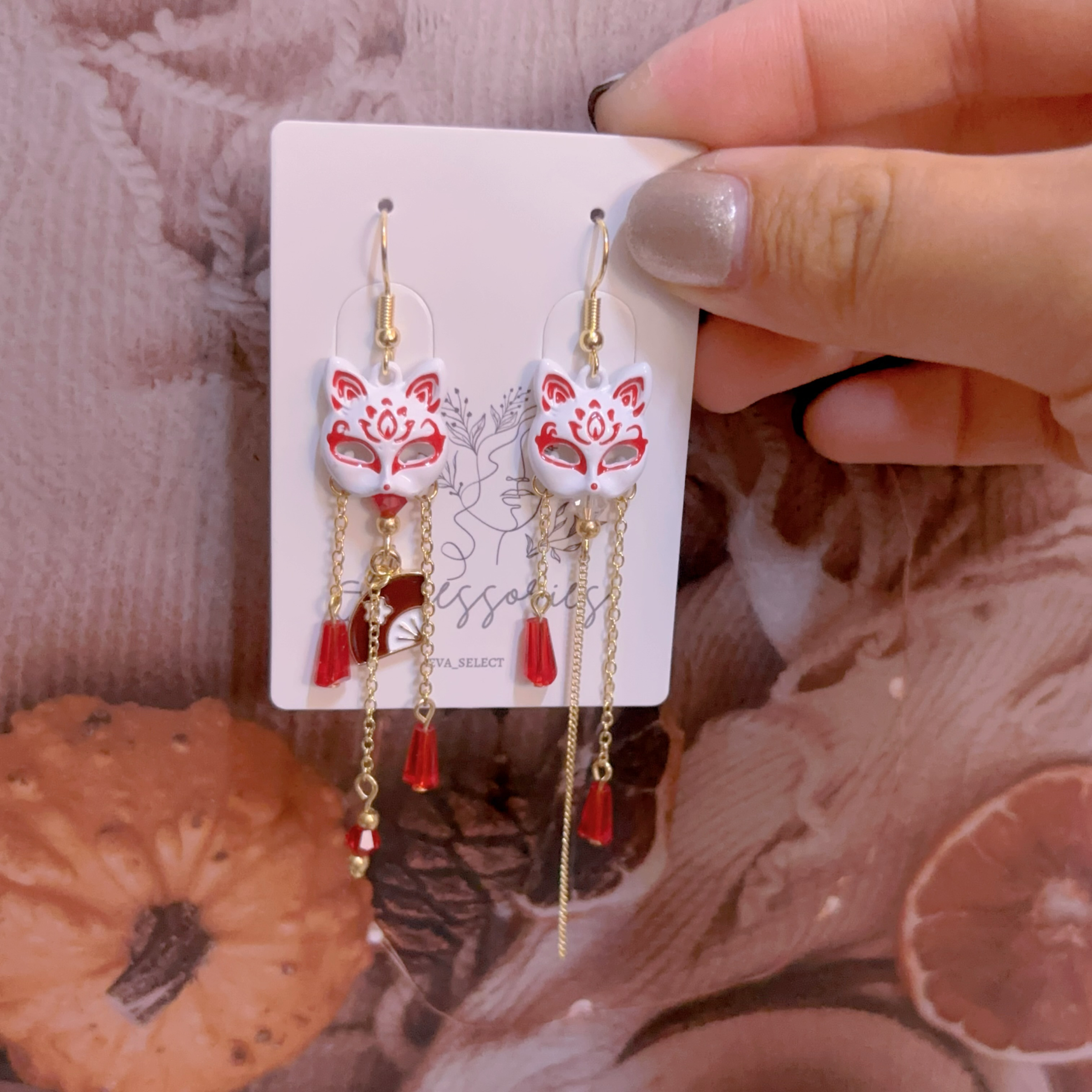 日式狐狸不對稱耳環