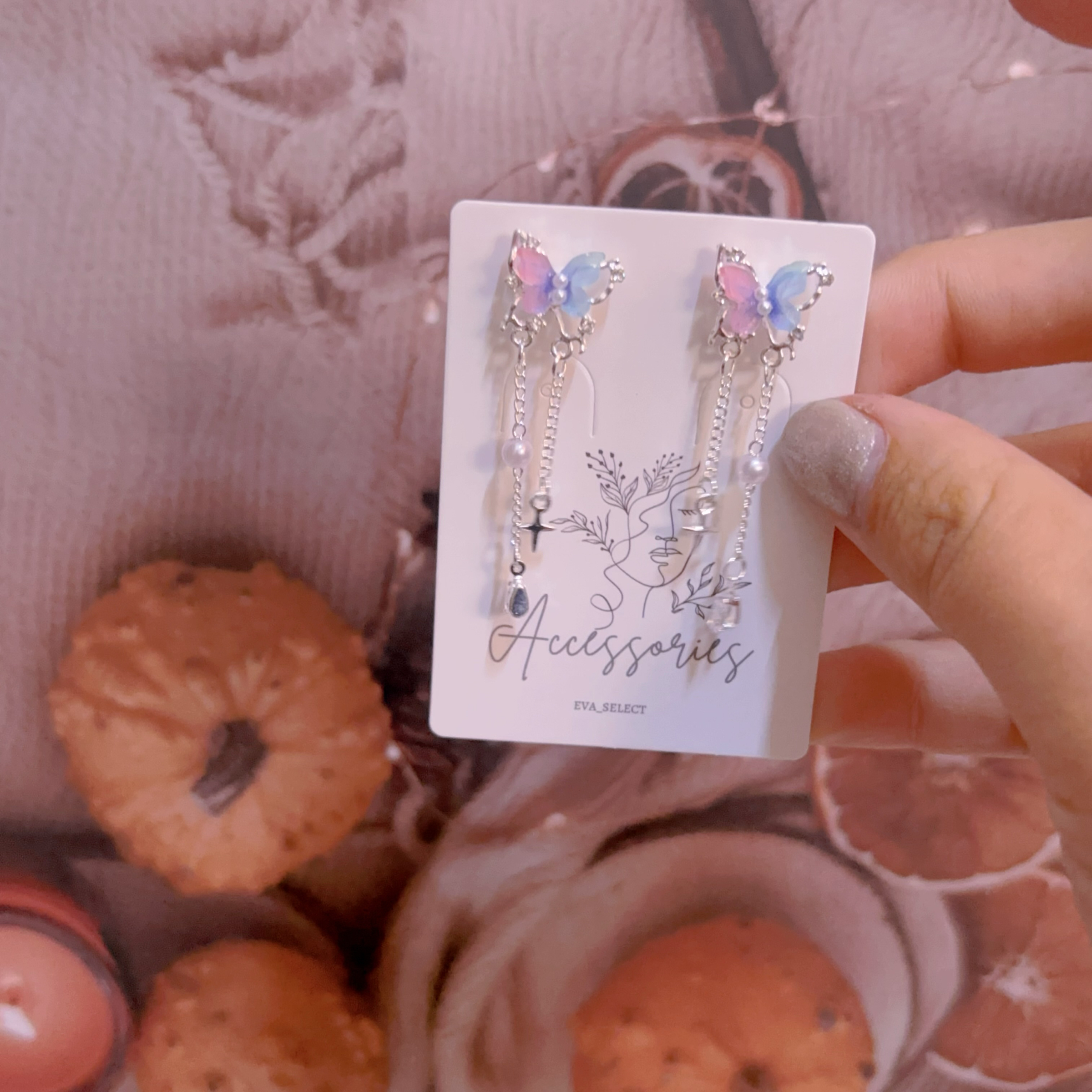 浪漫雙色蝴蝶耳環