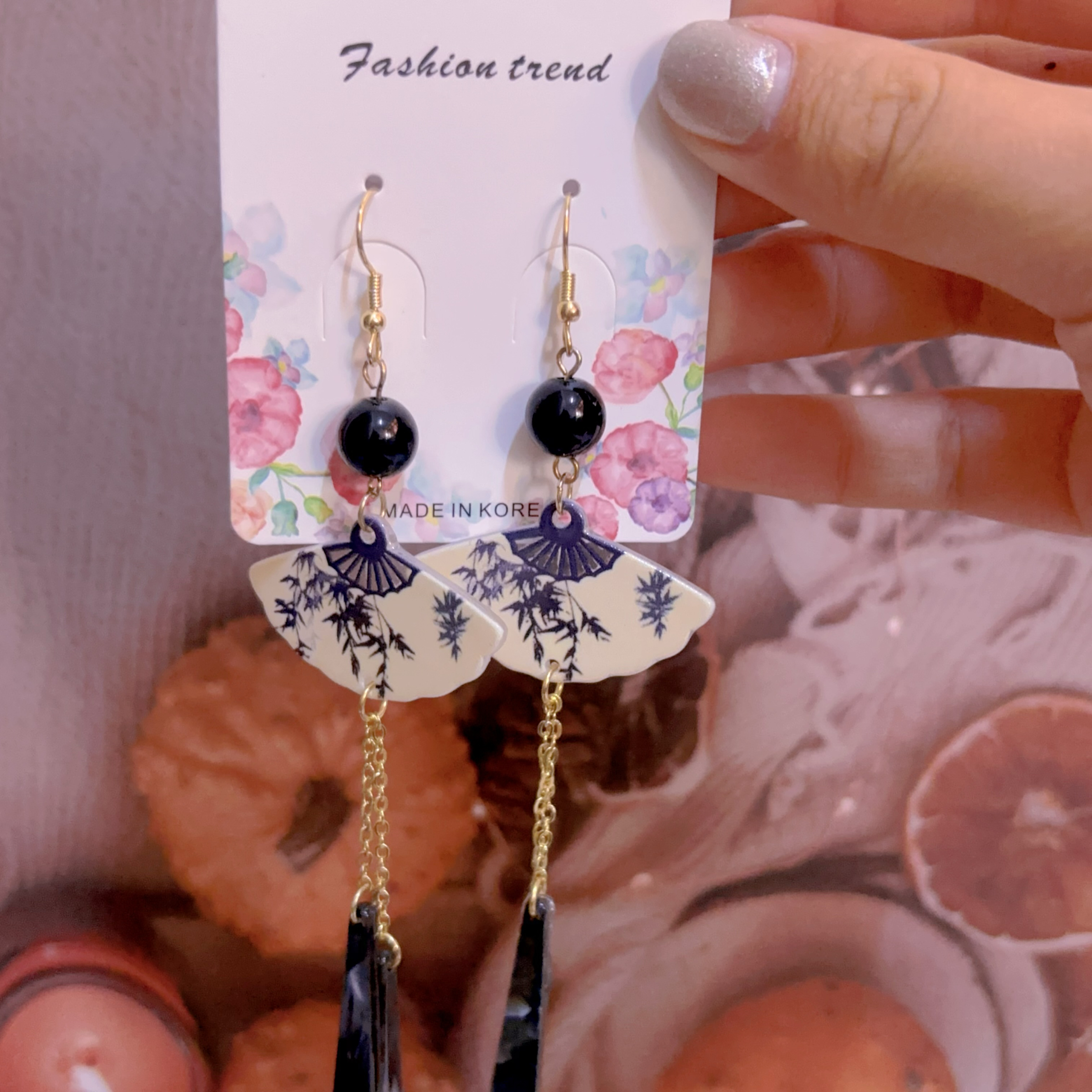 古風水墨扇子耳環